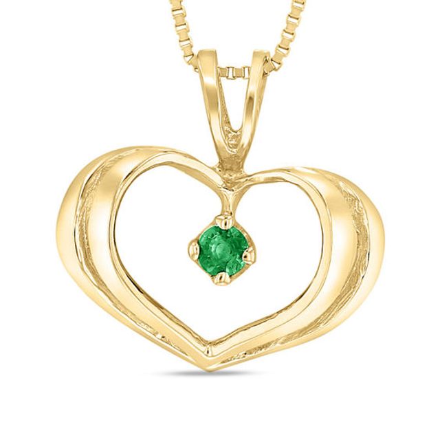 Emerald Solitaire Heart Pendant in 14K Gold