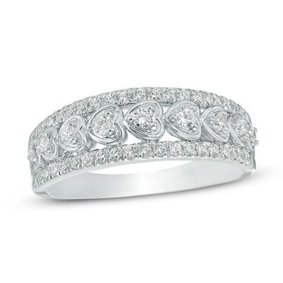 1/2 CT. T.w. Diamond Heart Frame Nine Stone Anniversary Band in 14K White Gold