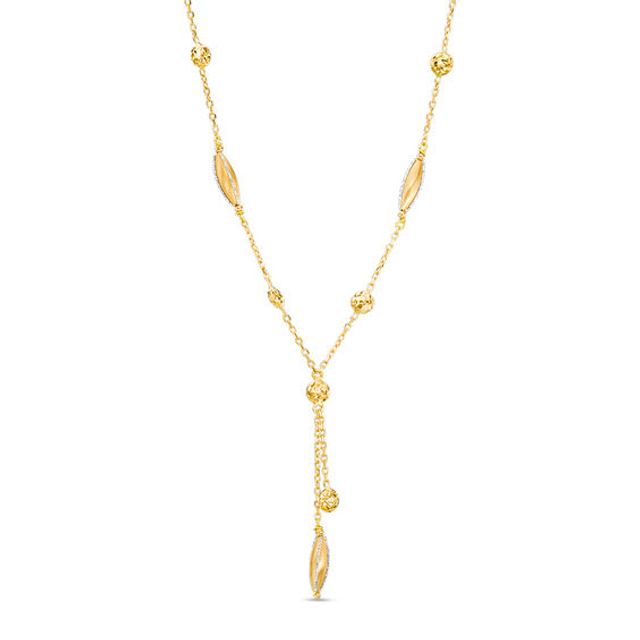 Diamond-Cut Round and Marquise Beaded "Y" Necklace in 10K Gold - 17"