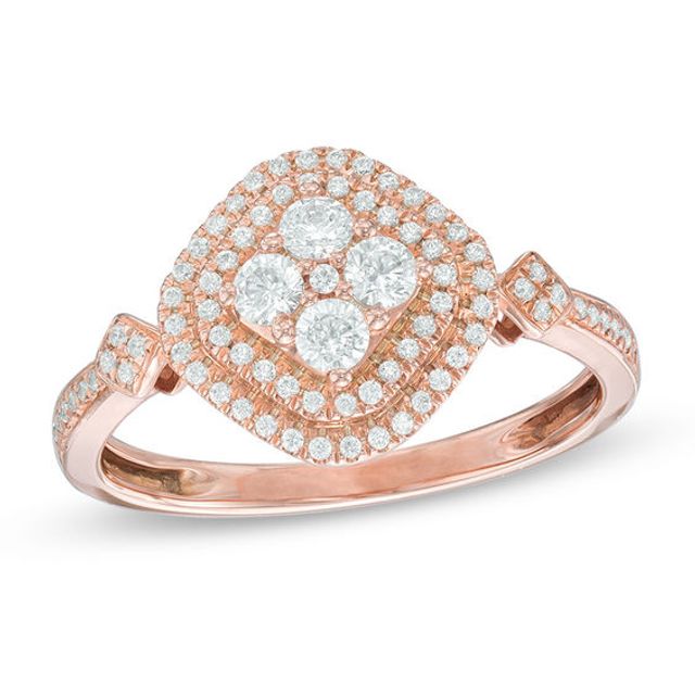 1/2 CT. T.w. Quad Diamond Cushion Shaped Frame Ring in 10K Rose Gold