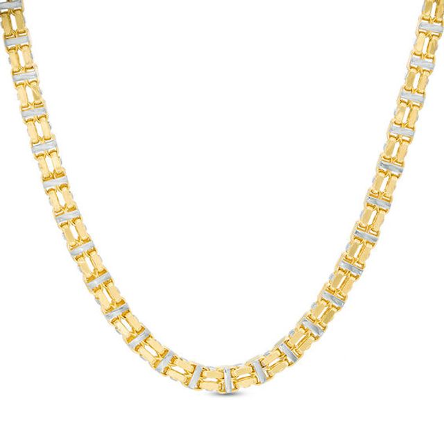 Men's Double Row Link Necklace in 10K Two-Tone Gold - 24"