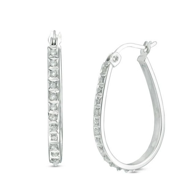 Diamond Fascinationâ¢ Pear-Shaped Hoop Earrings in Sterling Silver with Platinum Plate