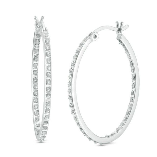 Diamond Fascinationâ¢ Inside-Out Hoop Earrings in Sterling Silver with Platinum Plate