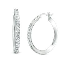 Diamond Fascinationâ¢ Hoop Earrings in Sterling Silver with Platinum Plate