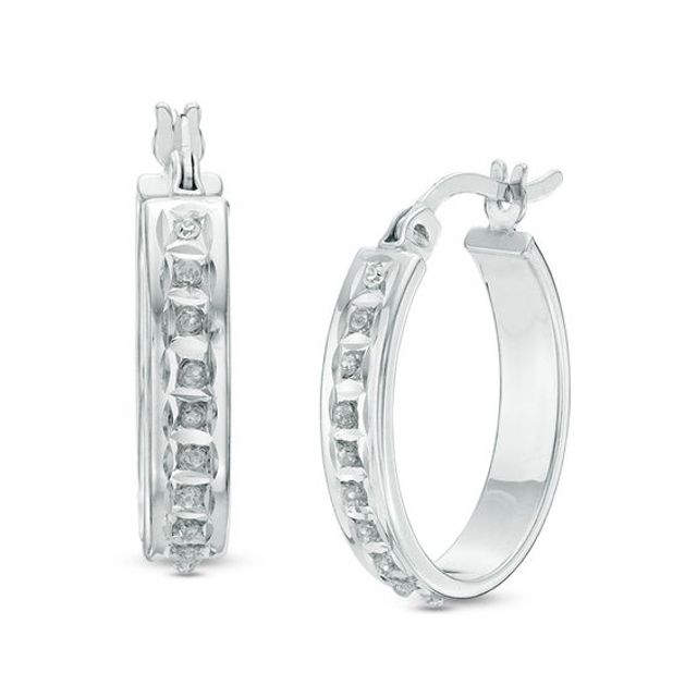 Diamond Fascinationâ¢ Small Hoop Earrings in Sterling Silver with Platinum Plate