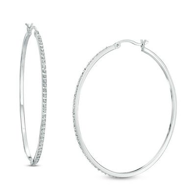 Diamond Fascinationâ¢ Large Hoop Earrings in Sterling Silver with Platinum Plate