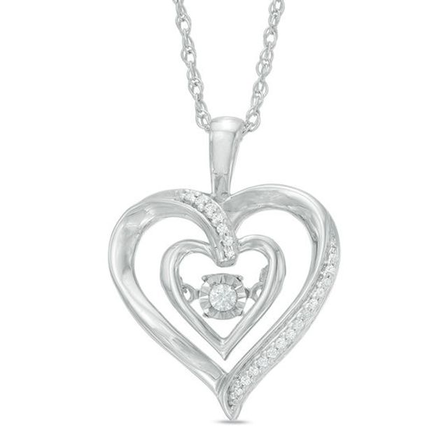 1/10 CT. T.w. Diamond Double Heart Pendant in Sterling Silver