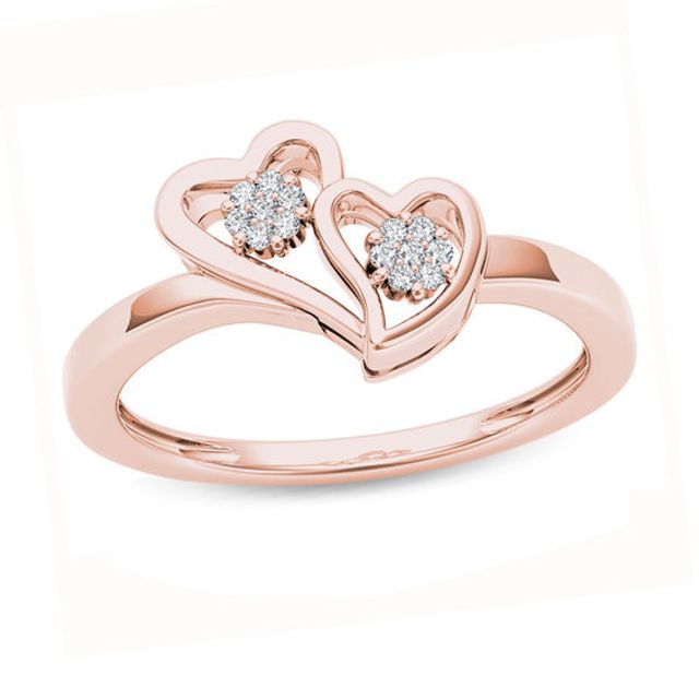 1/20 CT. T.w. Diamond Double Heart Ring in 10K Rose Gold