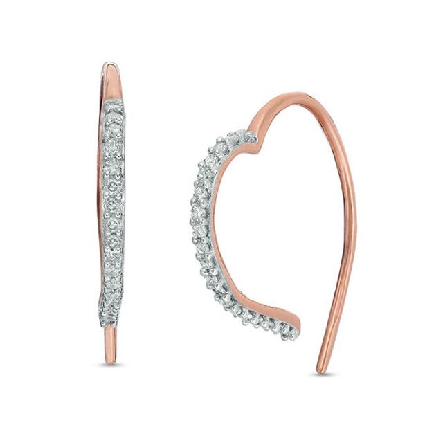 1/6 CT. T.w. Diamond Heart Hoop Threader Earrings in Sterling Silver with 14K Rose Gold Plate