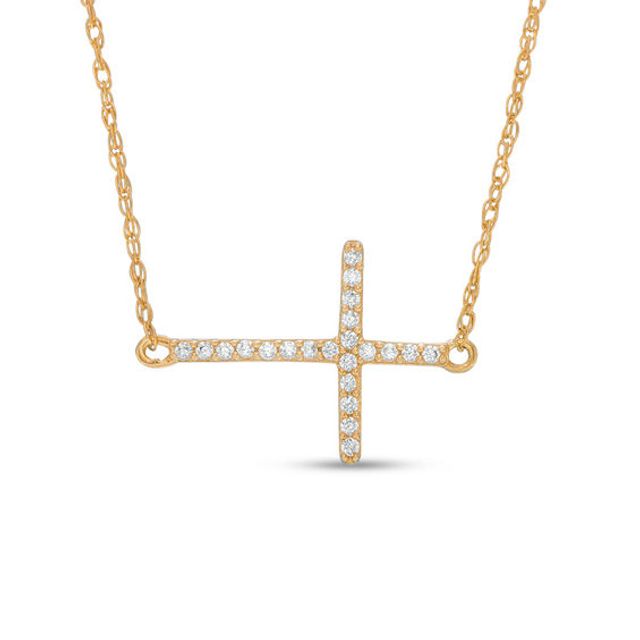 14K Yellow Gold 1/5 CTW Natural Diamond Double Sideways Cross Necklace -  Gracious Rose Jewelry