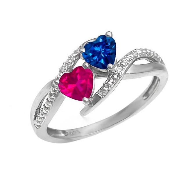 Couple's 5.0mm Heart-Shaped Birthstone and Diamond Accent Split Shank Ring in 10K Gold (2 Stones)