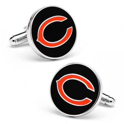 NFL Chicago Bears Logo Enamel Cuff Links in White Rhodium Brass
