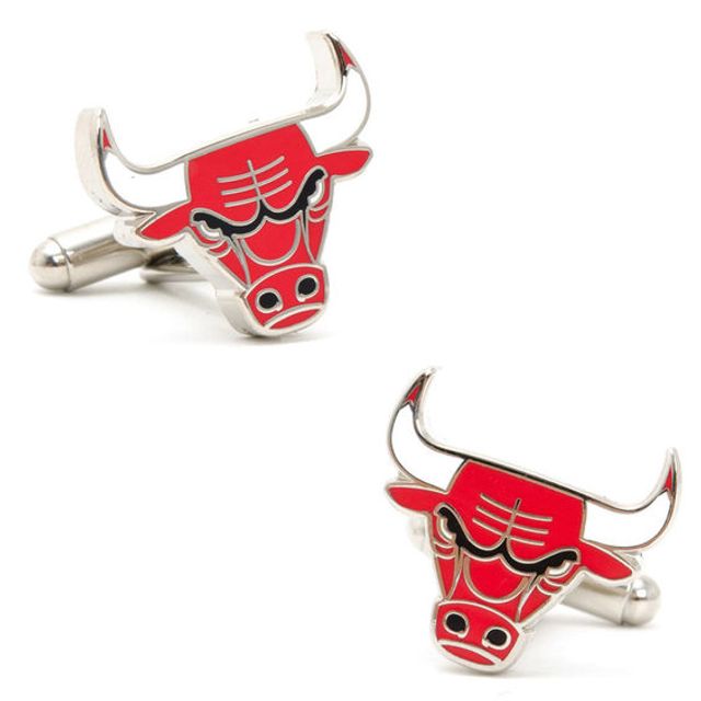 Men's NBA Chicago Bulls Logo Enamel Cuff Links in White Rhodium Brass