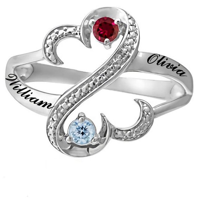 Open Hearts by Jane Seymourâ¢ Couple's Birthstone and Diamond Accent Ring in Sterling Silver (2 Stones and Names)