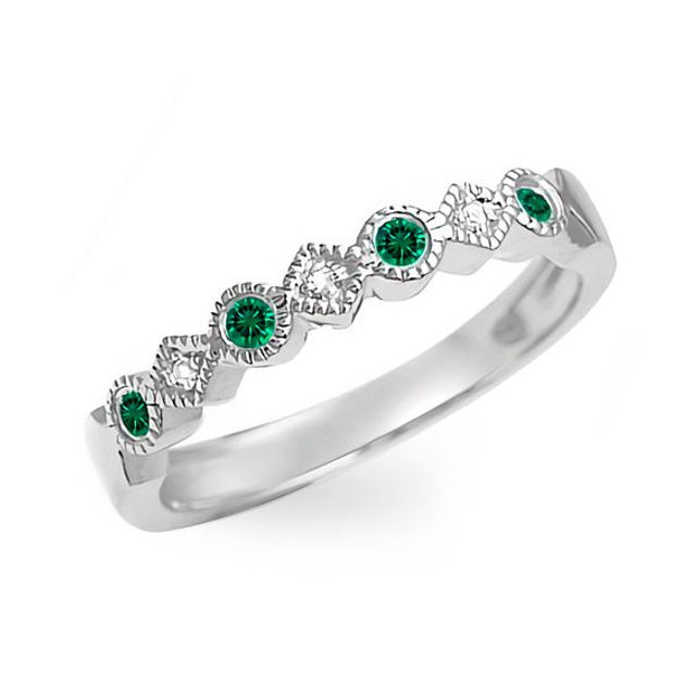 Birthstone and Diamond Accent Stackable Band in 10K Gold (1 Stone)