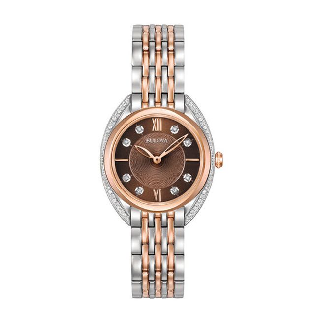 Ladies' Bulova Diamond Accent Two-Tone Watch with Brown Dial (Model: 98R230)