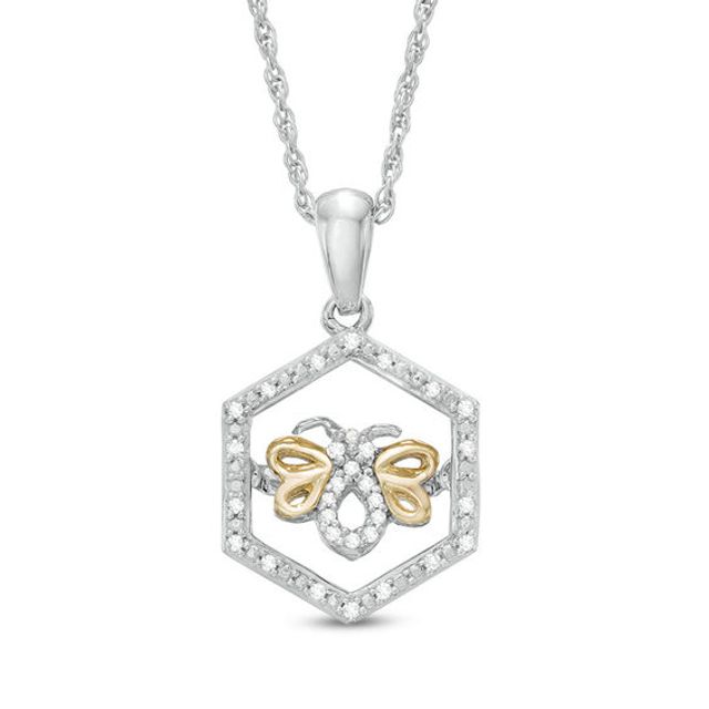 1/20 CT. T.w. Diamond Bumble Bee Hexagonal Frame Pendant in Sterling Silver and 10K Gold