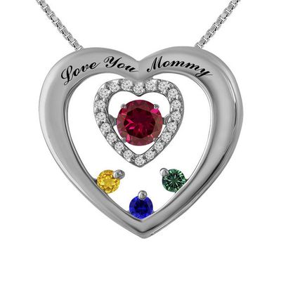 Unstoppable Loveâ¢ Mother's Birthstone and Diamond Accent Heart Pendant in Sterling Silver (4 Stones and 2 Lines)