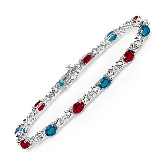 Oval Birthstone and Diamond Accent "X" Bracelet in Sterling Silver (1 Stone)