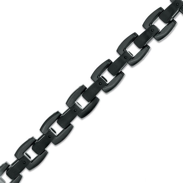 Men's 9.6mm Square Link Chain Necklace and Bracelet Set in Stainless Steel with Black IP - 24"