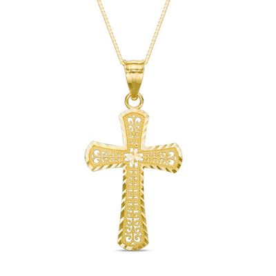 Diamond-Cut Scroll Cross Pendant in 10K Gold