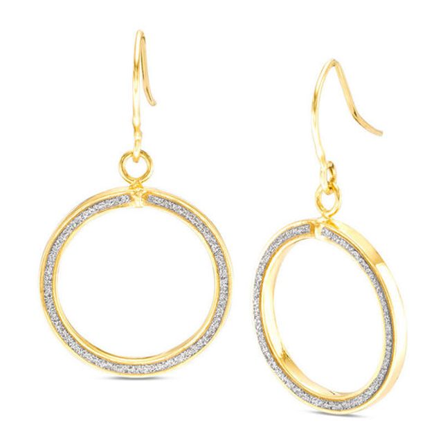 Glitter Enamel Open Circle Drop Earrings in 10K Gold