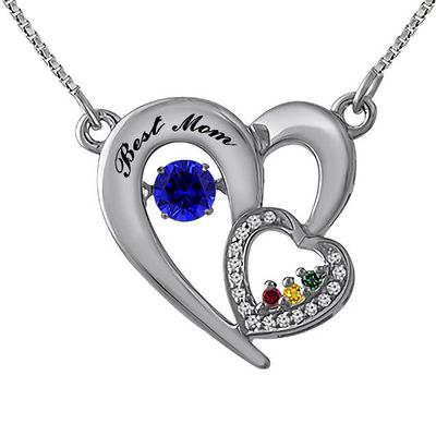 Unstoppable Loveâ¢ Birthstone and Diamond Accent Double Heart Necklace in Sterling Silver (4 Stones and 1 Line)