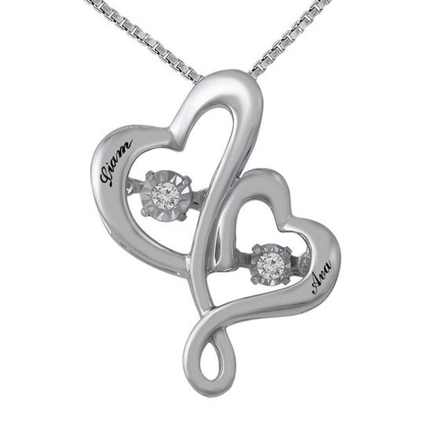 Unstoppable Loveâ¢ Couple's Diamond Accent Double Heart Pendant in Sterling Silver (2 Names)