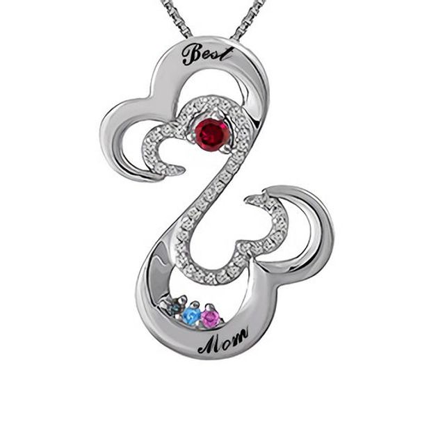 Open Hearts Family by Jane Seymourâ¢ Birthstone and Diamond Pendant in Sterling Silver (4 Stones and 2 Lines)