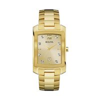 Men's Bulova Diamond Accent Gold-Tone Watch with Rectangular Dial (Model: 97D107)