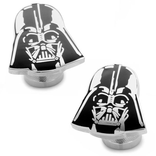 Star Wars Darth Vader Black Enamel Cuff Links in White Rhodium Brass