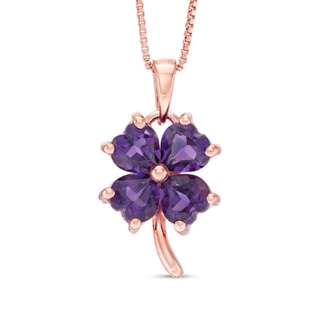 5.0mm Heart-Shaped Amethyst Clover Pendant in Sterling Silver with 14K Rose Gold Plate