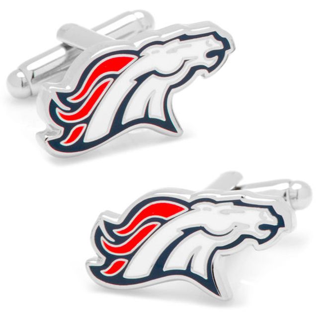 Men's NFL Denver Broncos Logo Enamel Cuff Links in White Rhodium Brass