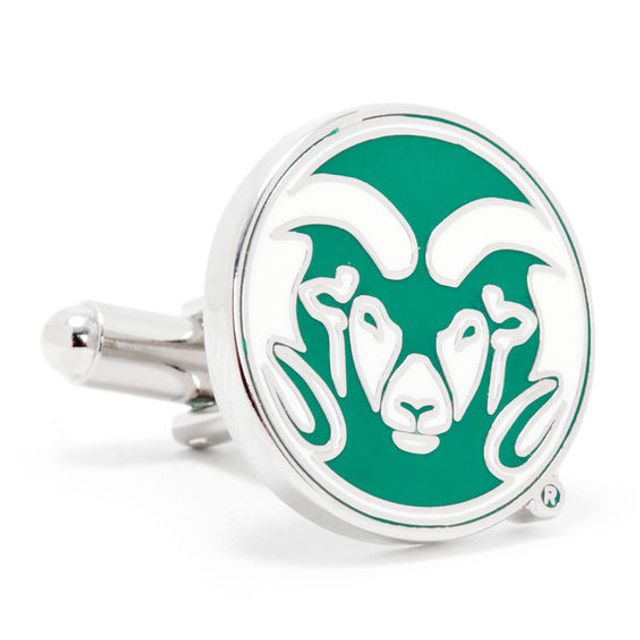 Men's Ncaa Colorado State University Logo Enamel Cuff Links in White Rhodium Brass