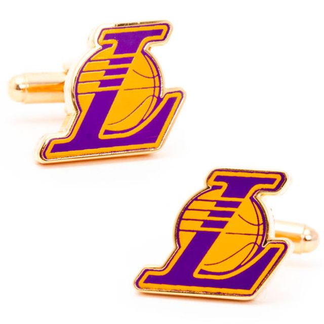 Men's NBA Los Angeles Lakers Logo Enamel Cuff Links in Yellow Rhodium Brass