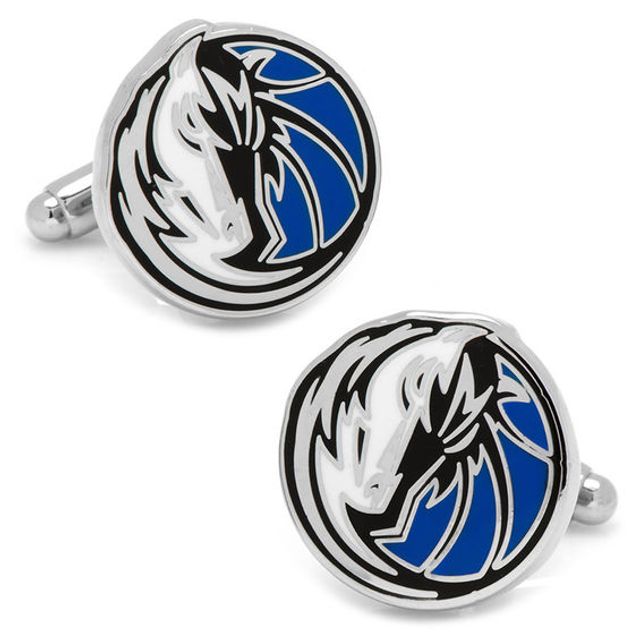 NBA Dallas Mavericks Logo Enamel Cuff Links in White Rhodium Brass