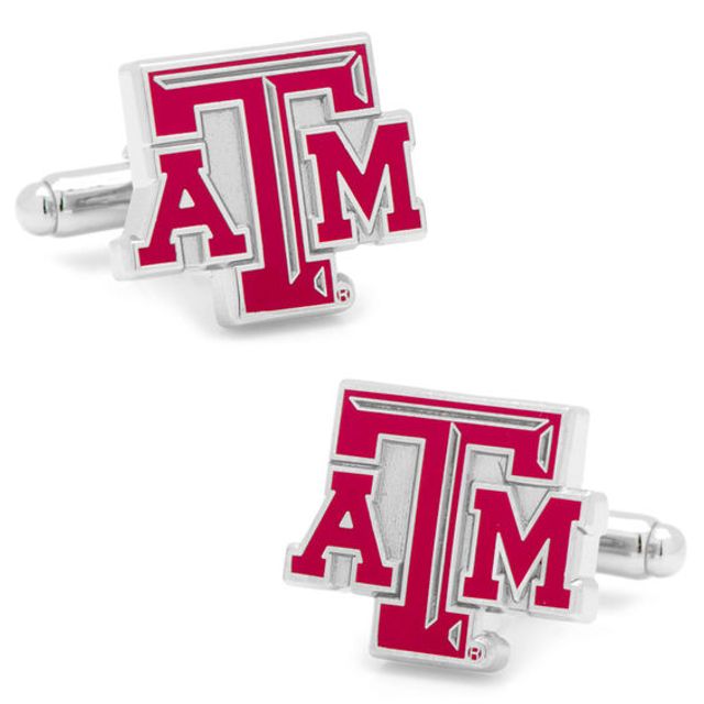 Men's Ncaa Texas A&M University Logo Enamel Cuff Links in White Rhodium Brass