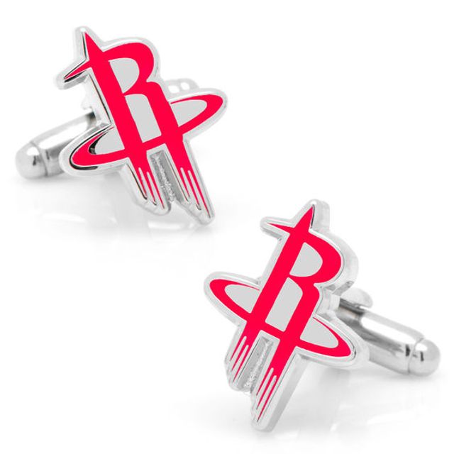 Men's NBA Houston Rockets Logo Enamel Cuff Links in White Rhodium Brass