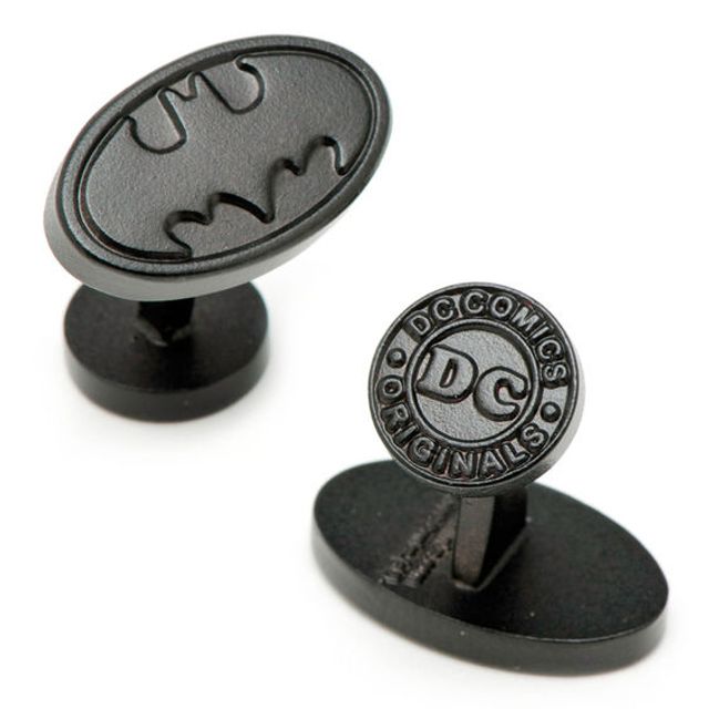 Men's DC Comics Batman Logo Satin Cuff Links in Black Rhodium Brass