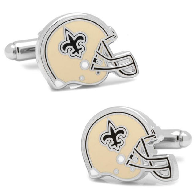 Men's NFL New Orleans Saints Helmet with Logo Enamel Cuff Links in White Rhodium Brass