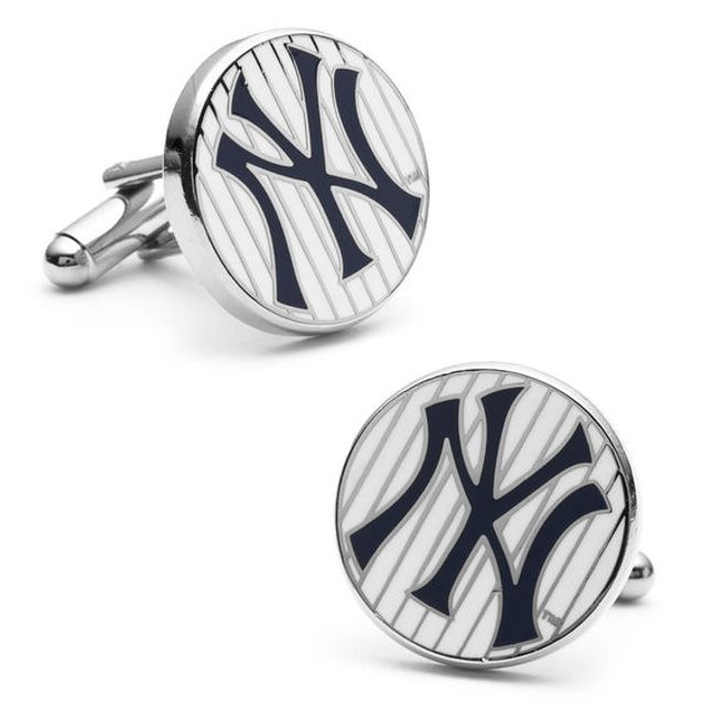 Men's MLB New York Yankees Logo Enamel Cuff Links in White Rhodium Brass