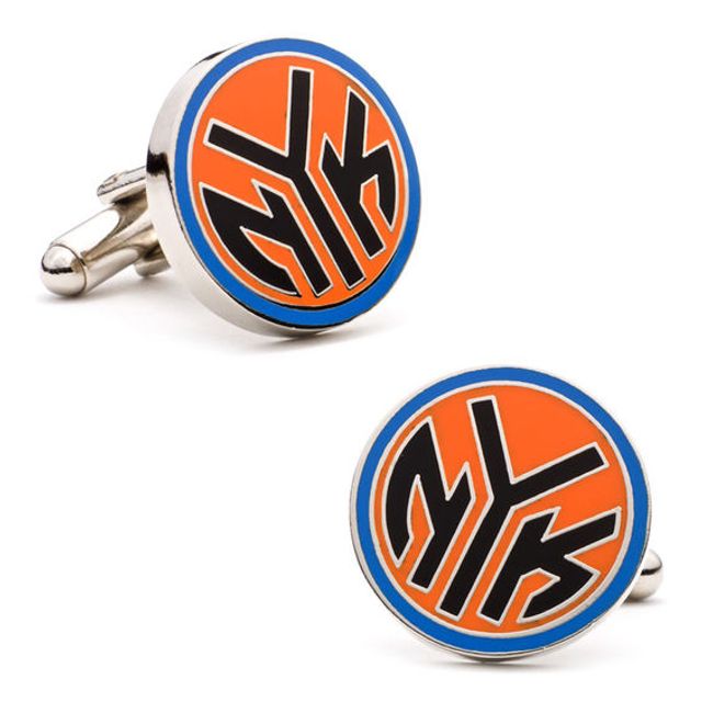 Men's NBA New York Knicks Logo Enamel Cuff Links in White Rhodium Brass