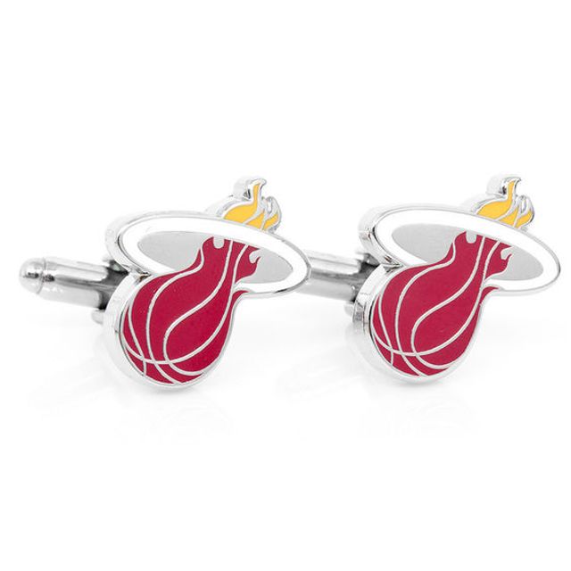 Men's NBA Miami Heat Logo Enamel Cuff Links in White Rhodium Brass