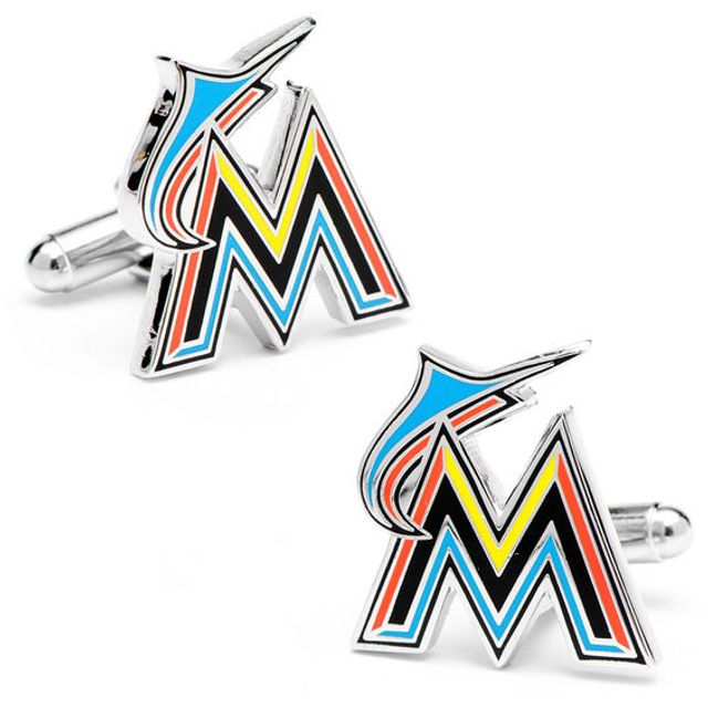 Men's MLB Miami Marlins Logo Enamel Cuff Links in White Rhodium Brass