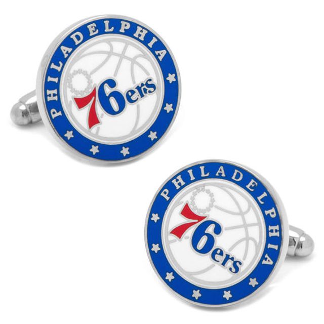 Men's NBA Philadelphia 76ers Logo Enamel Cuff Links in White Rhodium Brass