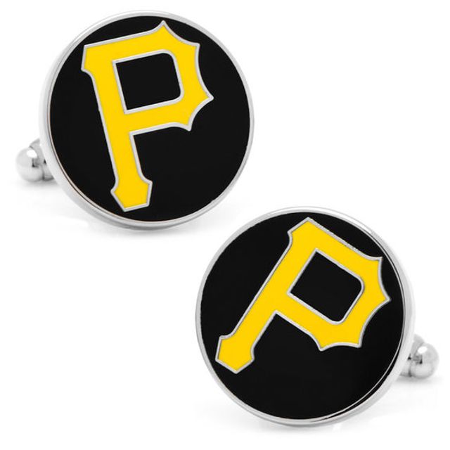 Men's MLB Pittsburgh Pirates Logo Enamel Cuff Links in White Rhodium Brass