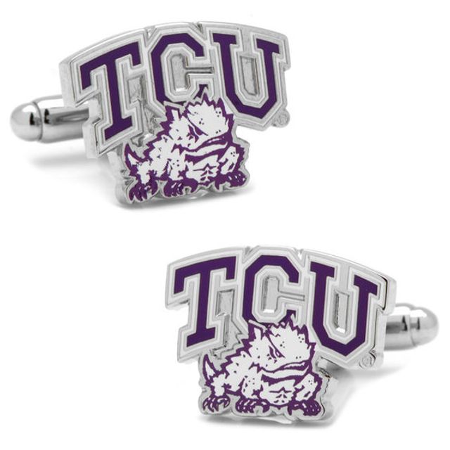 Ncaa Texas Christian University Logo Enamel Cuff Links in White Rhodium Brass