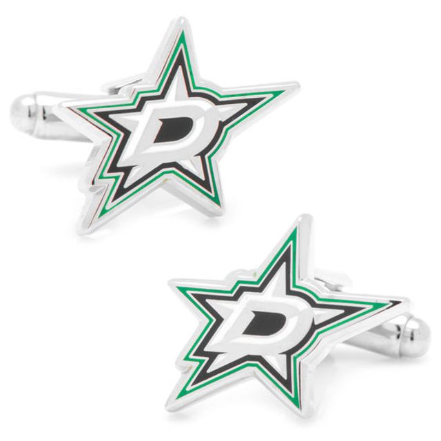 Men's NHL Dallas Stars Logo Enamel Cuff Links in White Rhodium Brass