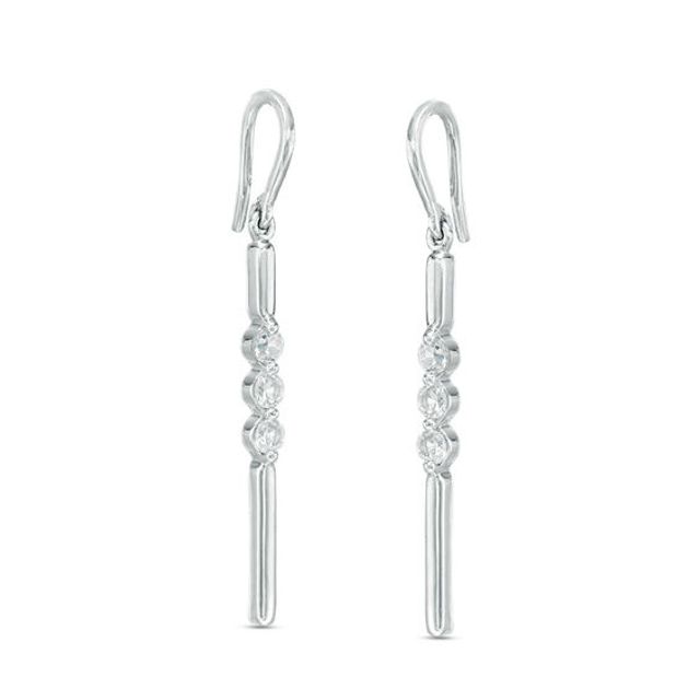 Lab-Created White Sapphire Three Stone Bar Drop Earrings in Sterling Silver