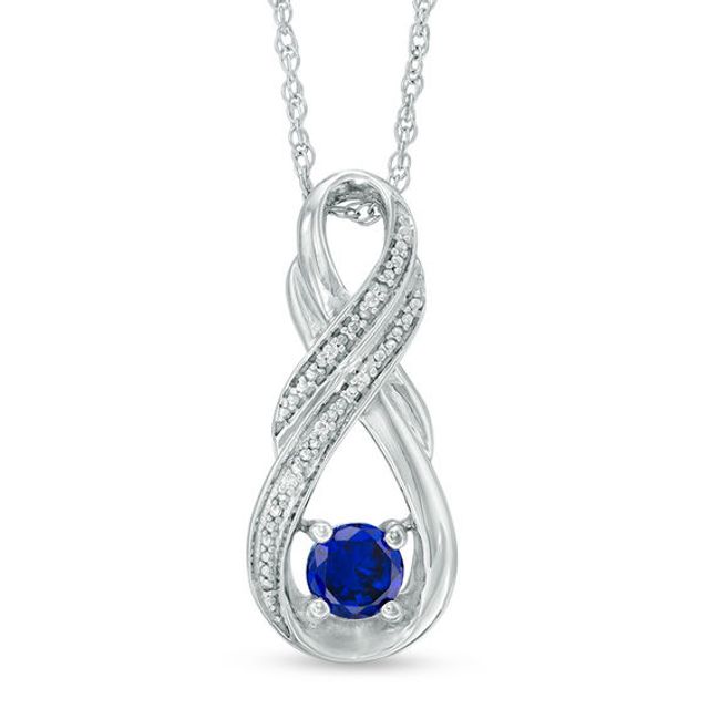 5.0mm Lab-Created Blue Sapphire and Diamond Accent Double Row Infinity Pendant in Sterling Silver